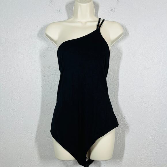 Lulus Bodysuit Black Single Shoulder Strappy - XL - Picture 2 of 4